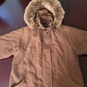 Insulated Fox Fur Trim Brown Winter Coat